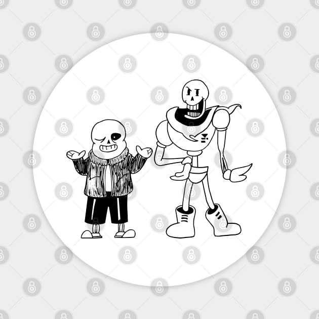 Sans and Papyrus Undertale Simple Black and White Design Magnet by Irla